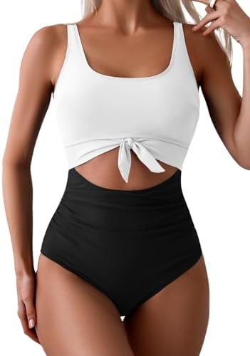 Women's One Piece Tummy Control Cut Out Tie Knot Swimsuit