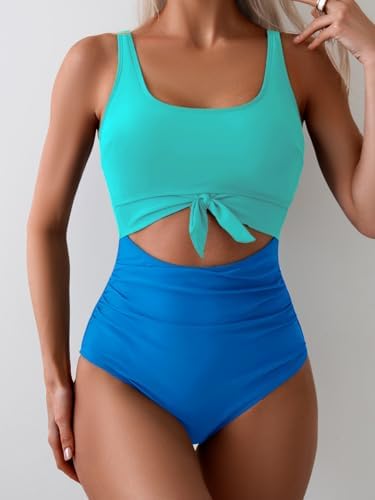 Women's One Piece Tummy Control Cut Out Tie Knot Swimsuit