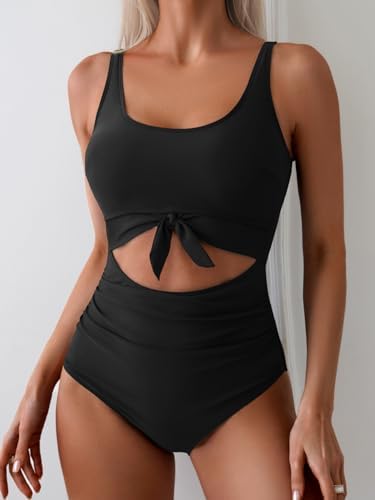 Women's One Piece Tummy Control Cut Out Tie Knot Swimsuit