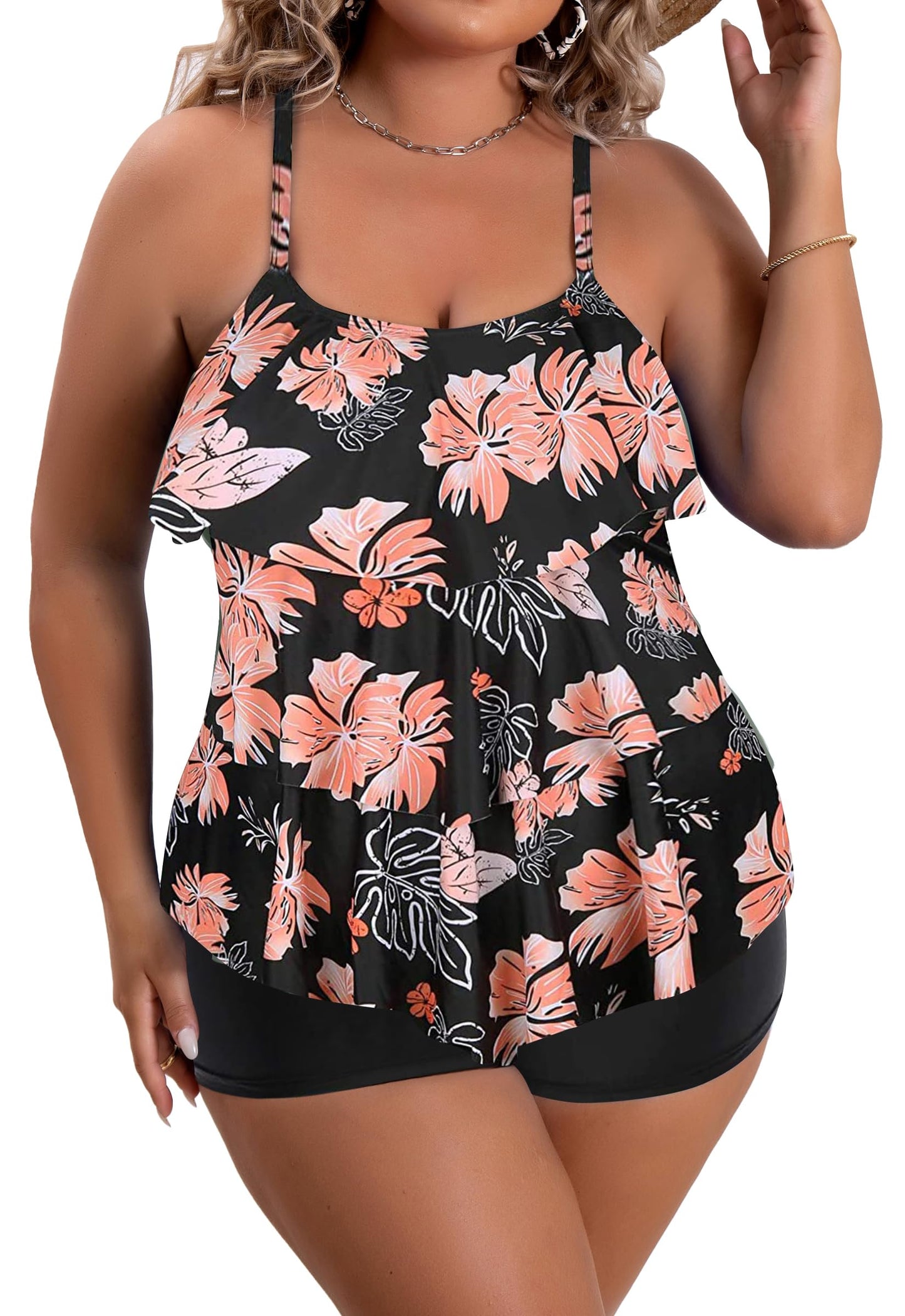 Plus Size Ruffled Flounce Tummy Control Tankini Swimsuits