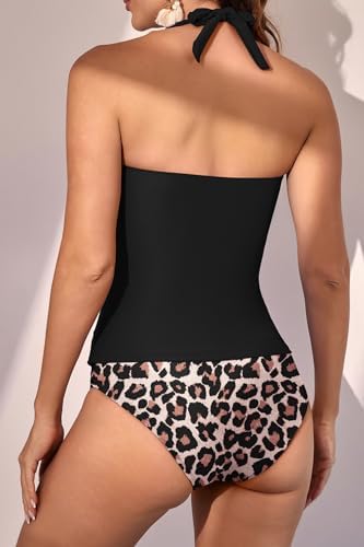 Womens Halter Ruched Tummy Control Two Piece Tankini