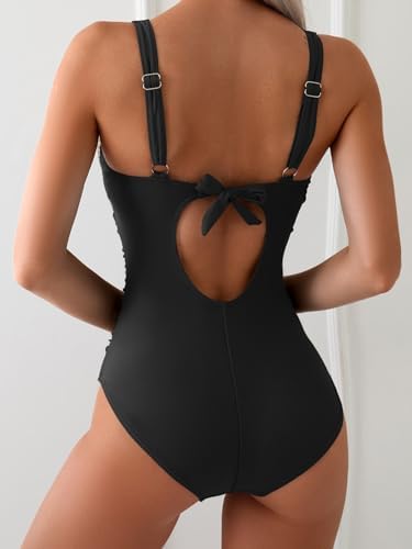 V Neck Ruched Wrap Tummy Control One Piece Swimsuit