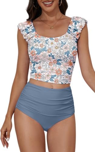 Two Piece Ruched Tummy Control Tankini for Women