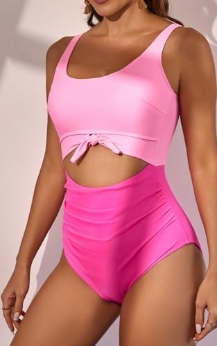 Women's One Piece Tummy Control Cut Out Tie Knot Swimsuit