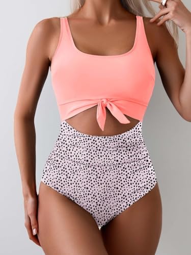 Women's One Piece Tummy Control Cut Out Tie Knot Swimsuit