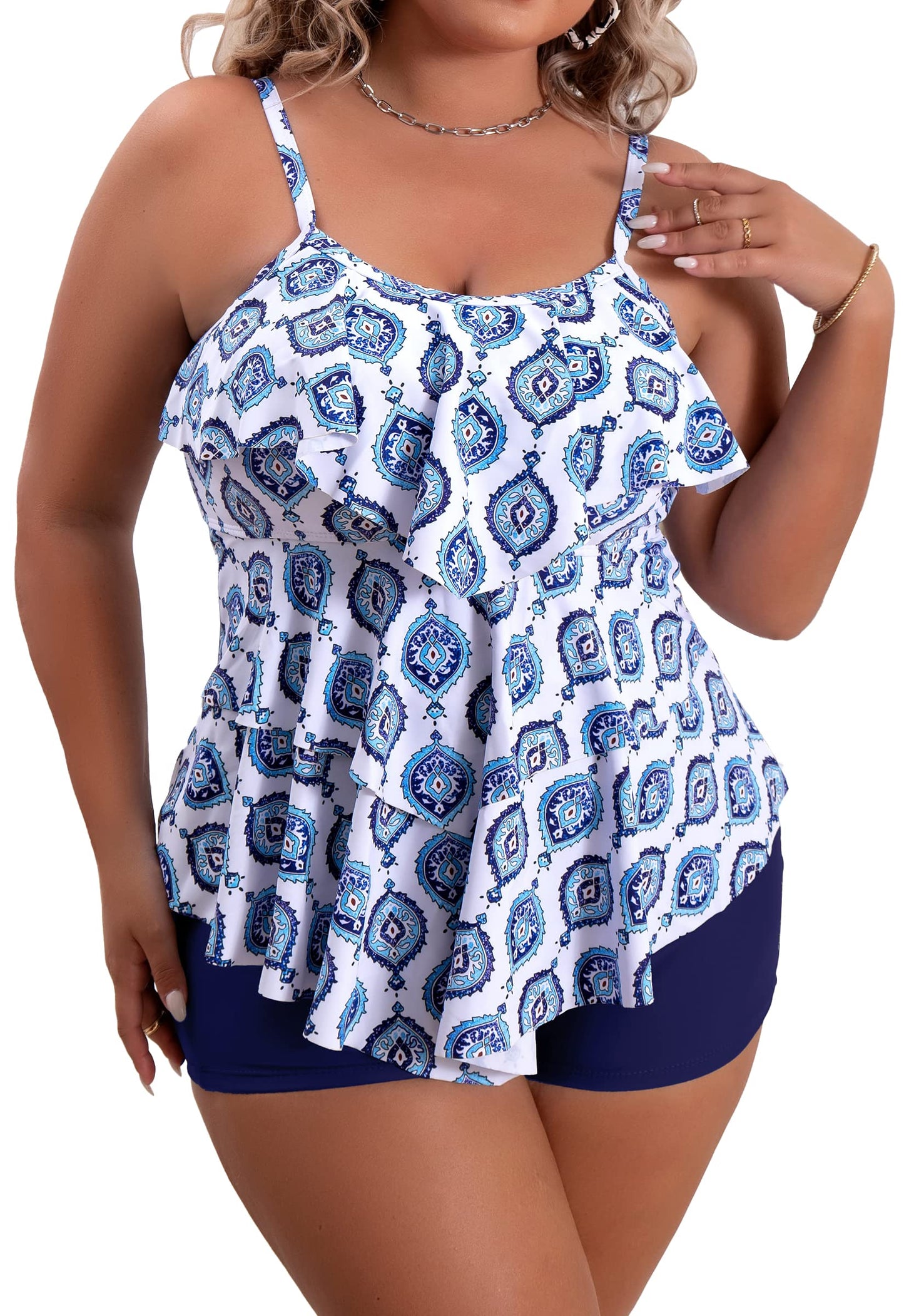 Plus Size Ruffled Flounce Tummy Control Tankini Swimsuits