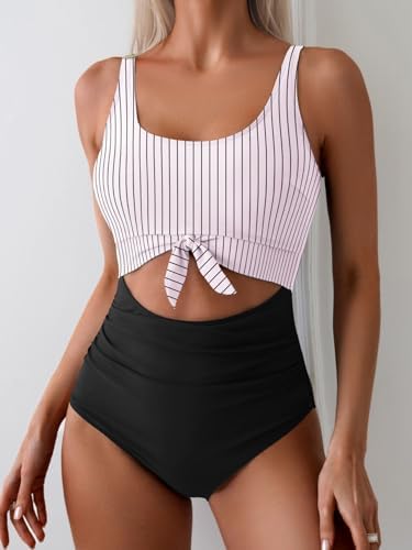 Women's One Piece Tummy Control Cut Out Tie Knot Swimsuit