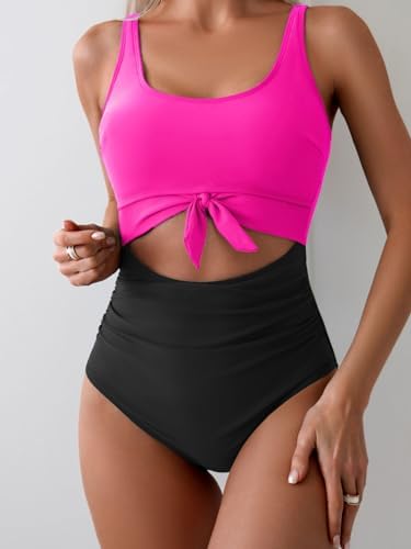Women's One Piece Tummy Control Cut Out Tie Knot Swimsuit