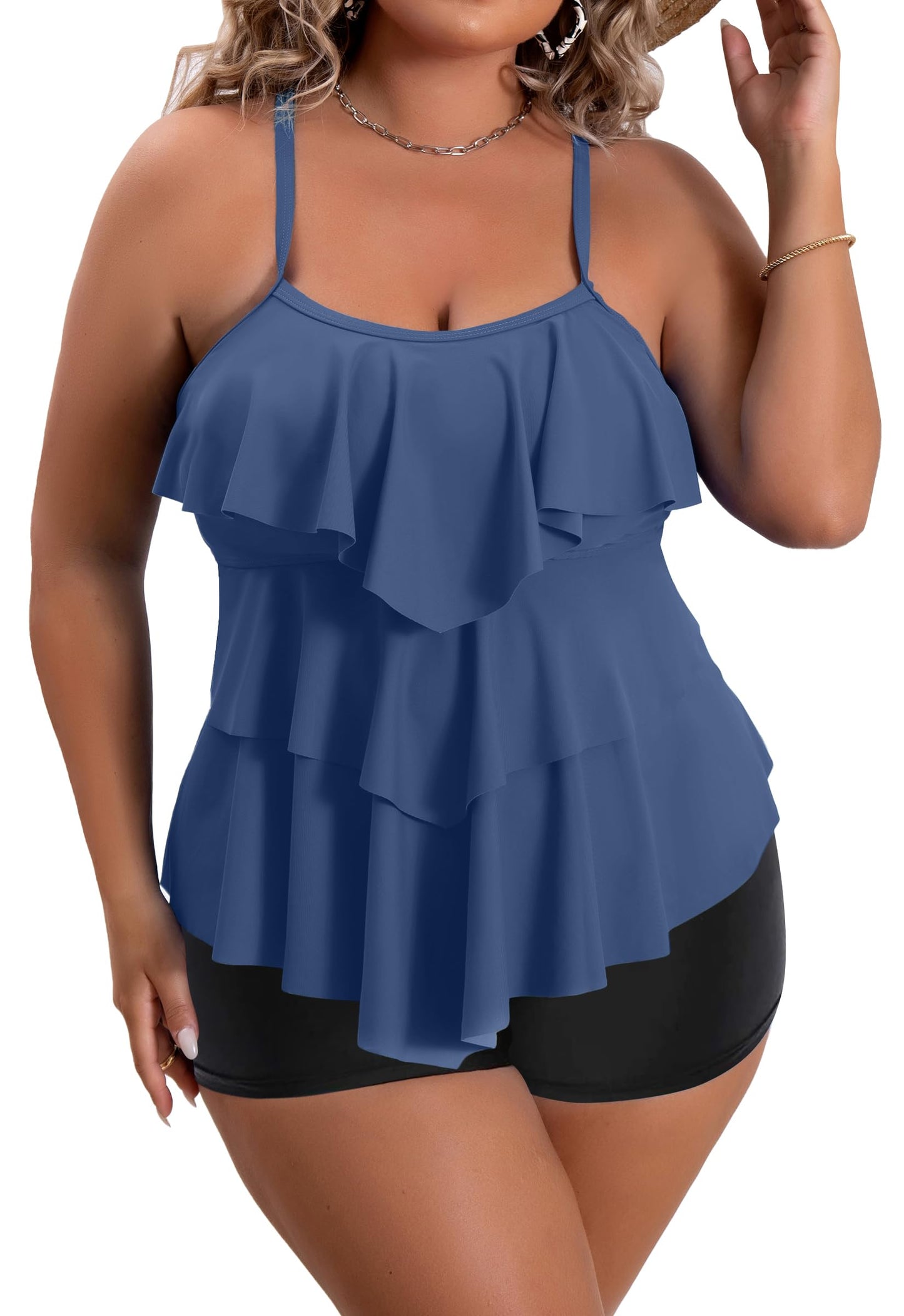 Plus Size Ruffled Flounce Tummy Control Tankini Swimsuits