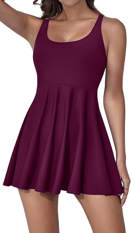 Cute Modest One Piece Tummy Control Swimdress For Women