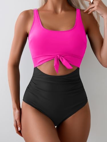 Women's One Piece Tummy Control Cut Out Tie Knot Swimsuit
