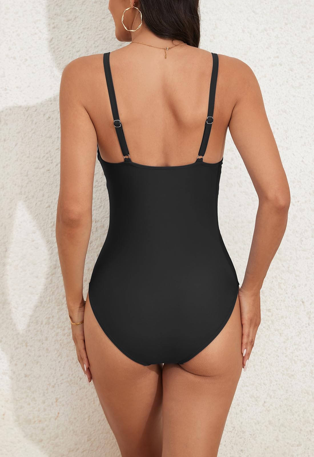 V Neck Tummy Control Mesh One Piece Swimsuit