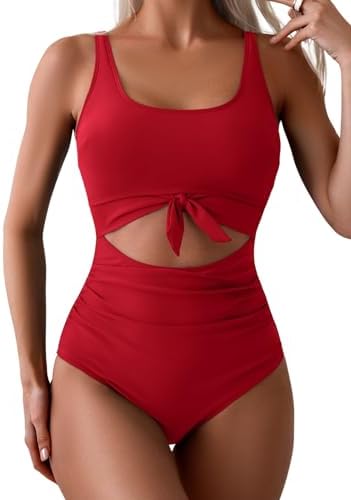 Women's One Piece Tummy Control Cut Out Tie Knot Swimsuit