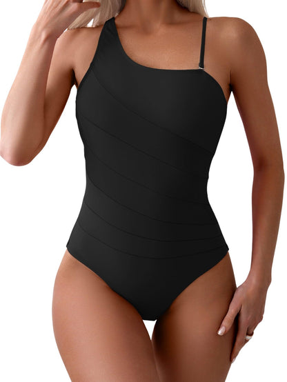 One Shoulder Tummy Control One Piece Swimsuit