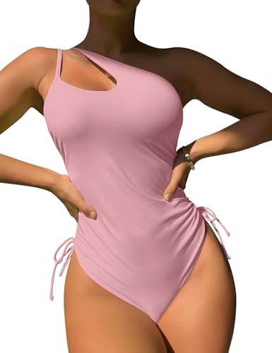 One Shoulder High Cut Tie Side Drawstring Swimsuits