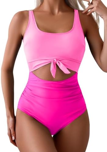 Women's One Piece Tummy Control Cut Out Tie Knot Swimsuit