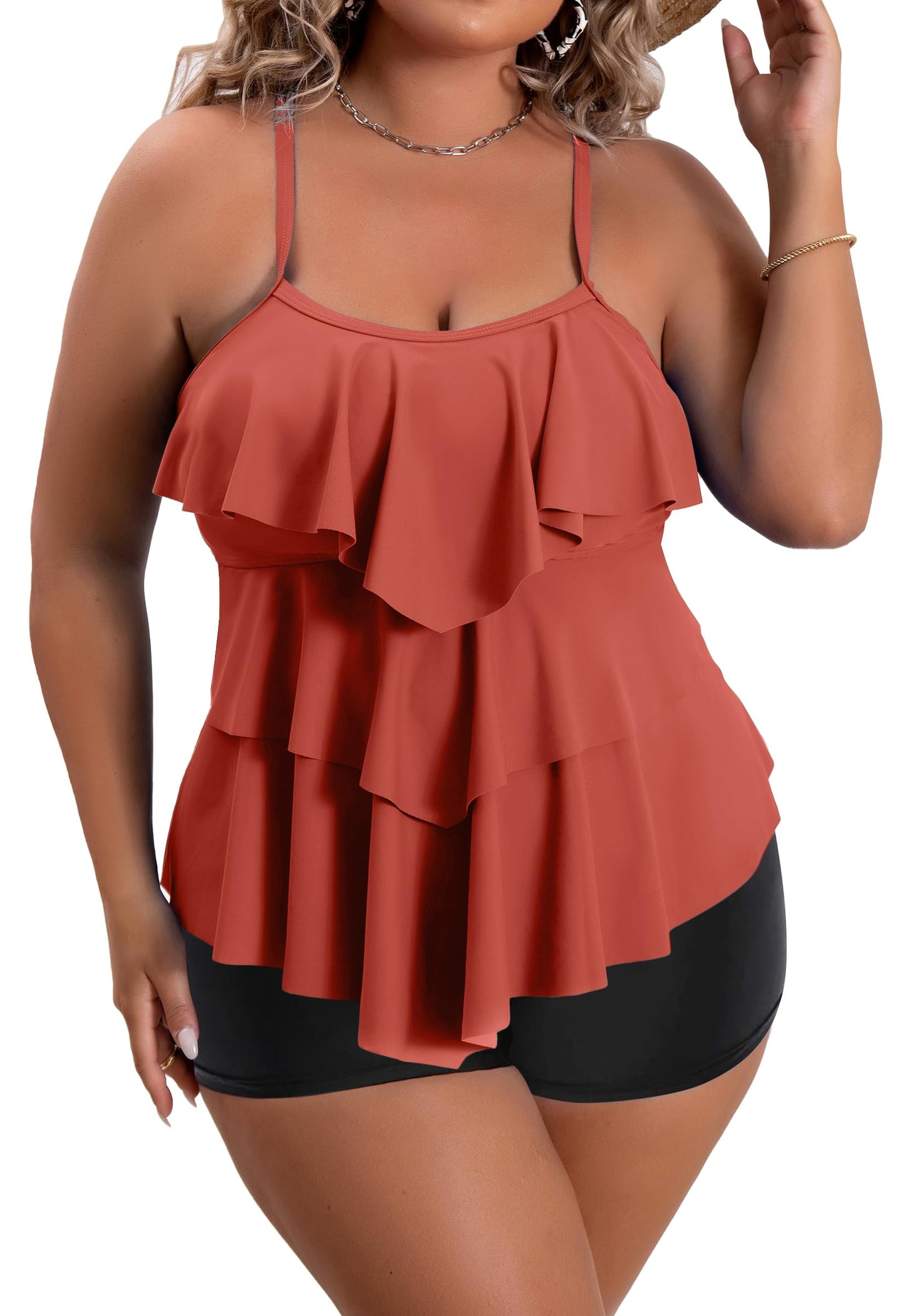 Plus Size Ruffled Flounce Tummy Control Tankini Swimsuits