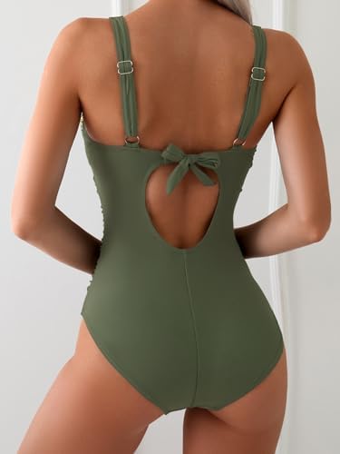 V Neck Ruched Wrap Tummy Control One Piece Swimsuit