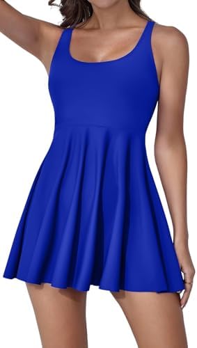 Cute Modest One Piece Tummy Control Swimdress For Women