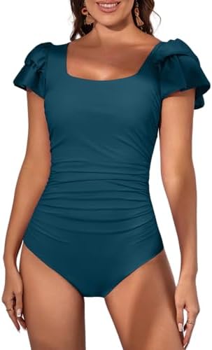 Ruffle Square Neck Tummy Control One Piece Swimsuit