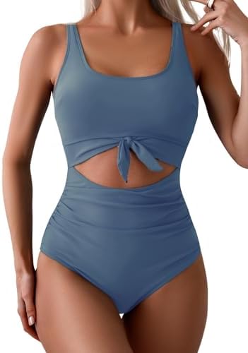 Women's One Piece Tummy Control Cut Out Tie Knot Swimsuit