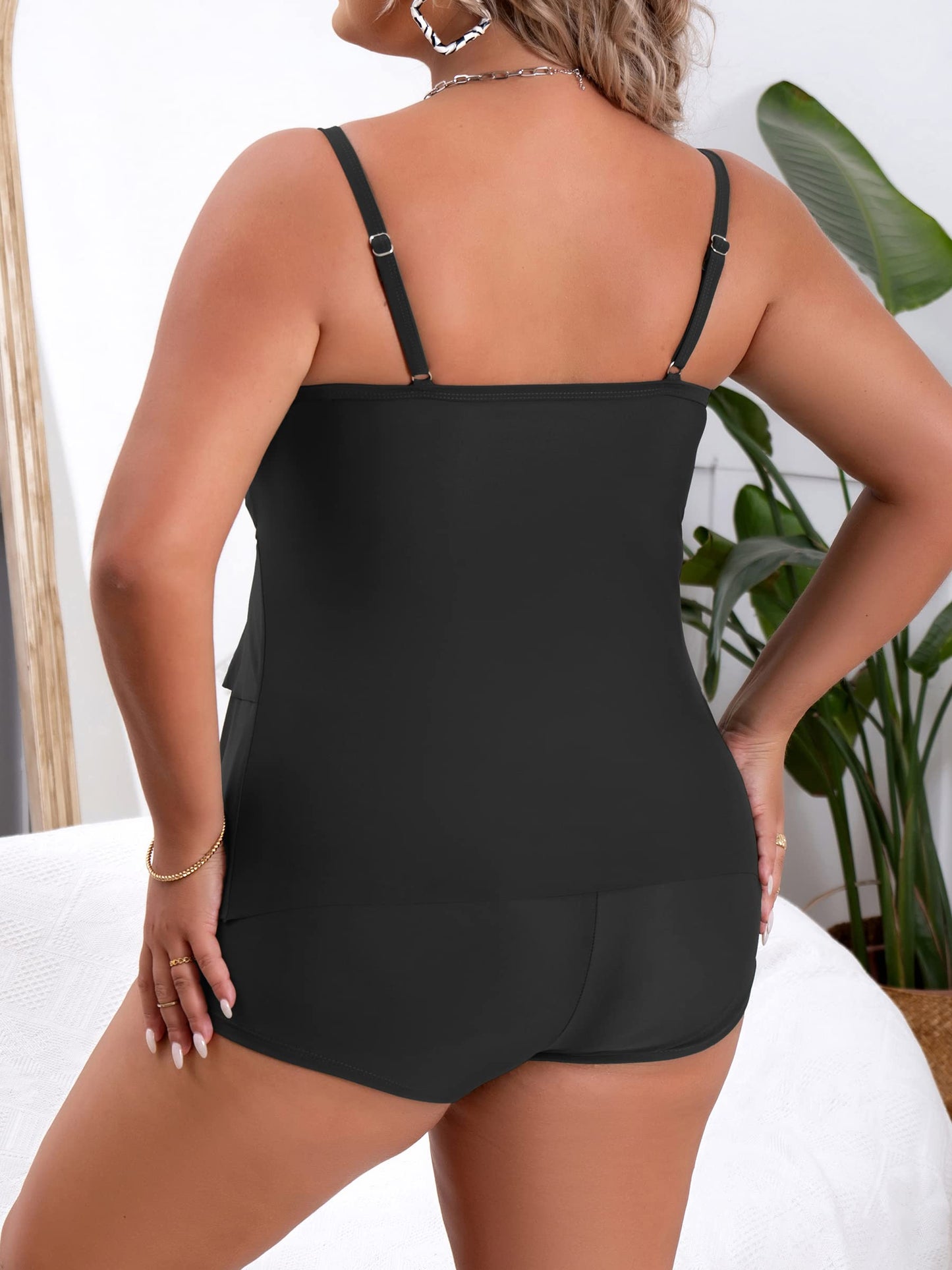 Plus Size Ruffled Flounce Tummy Control Tankini Swimsuits