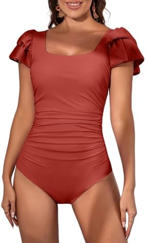 Ruffle Square Neck Tummy Control One Piece Swimsuit