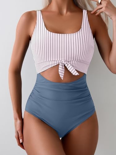 Women's One Piece Tummy Control Cut Out Tie Knot Swimsuit