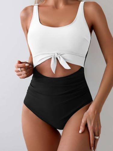 Women's One Piece Tummy Control Cut Out Tie Knot Swimsuit