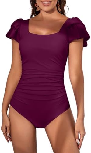 Ruffle Square Neck Tummy Control One Piece Swimsuit