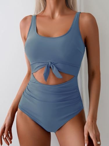 Women's One Piece Tummy Control Cut Out Tie Knot Swimsuit