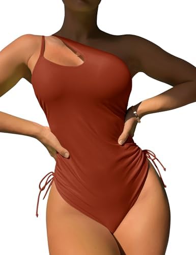 One Shoulder High Cut Tie Side Drawstring Swimsuits