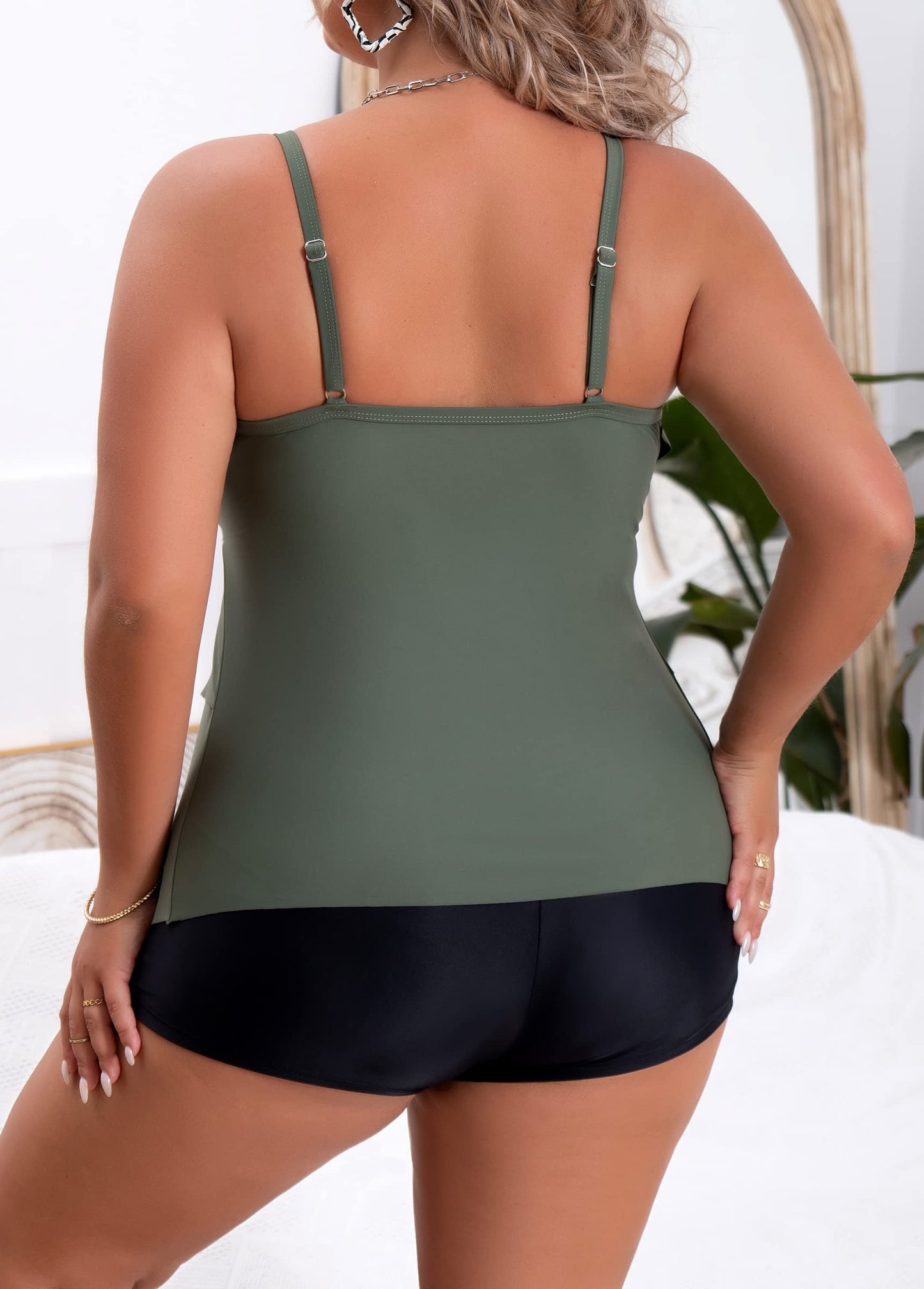 Plus Size Ruffled Flounce Tummy Control Tankini Swimsuits