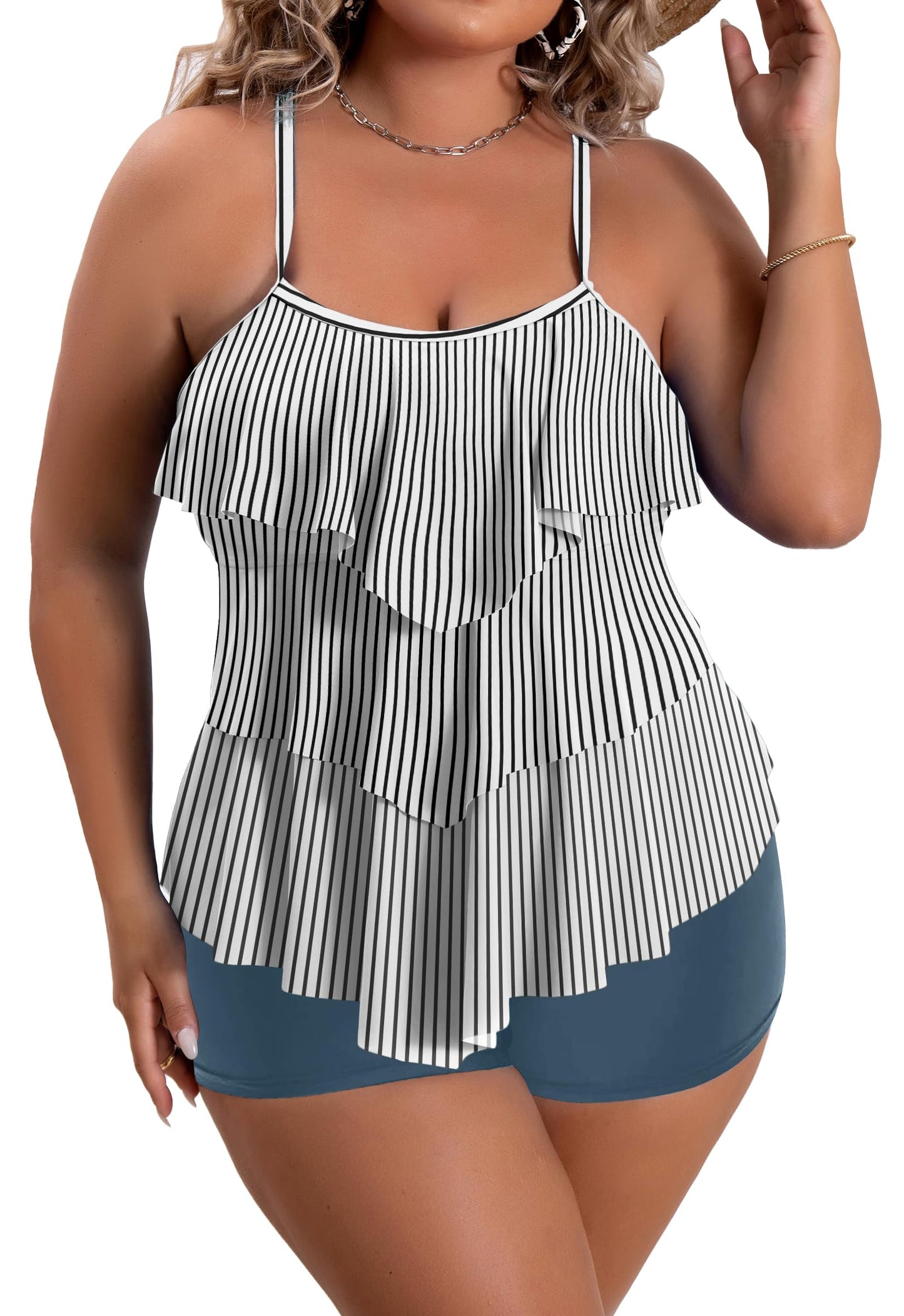 Plus Size Ruffled Flounce Tummy Control Tankini Swimsuits