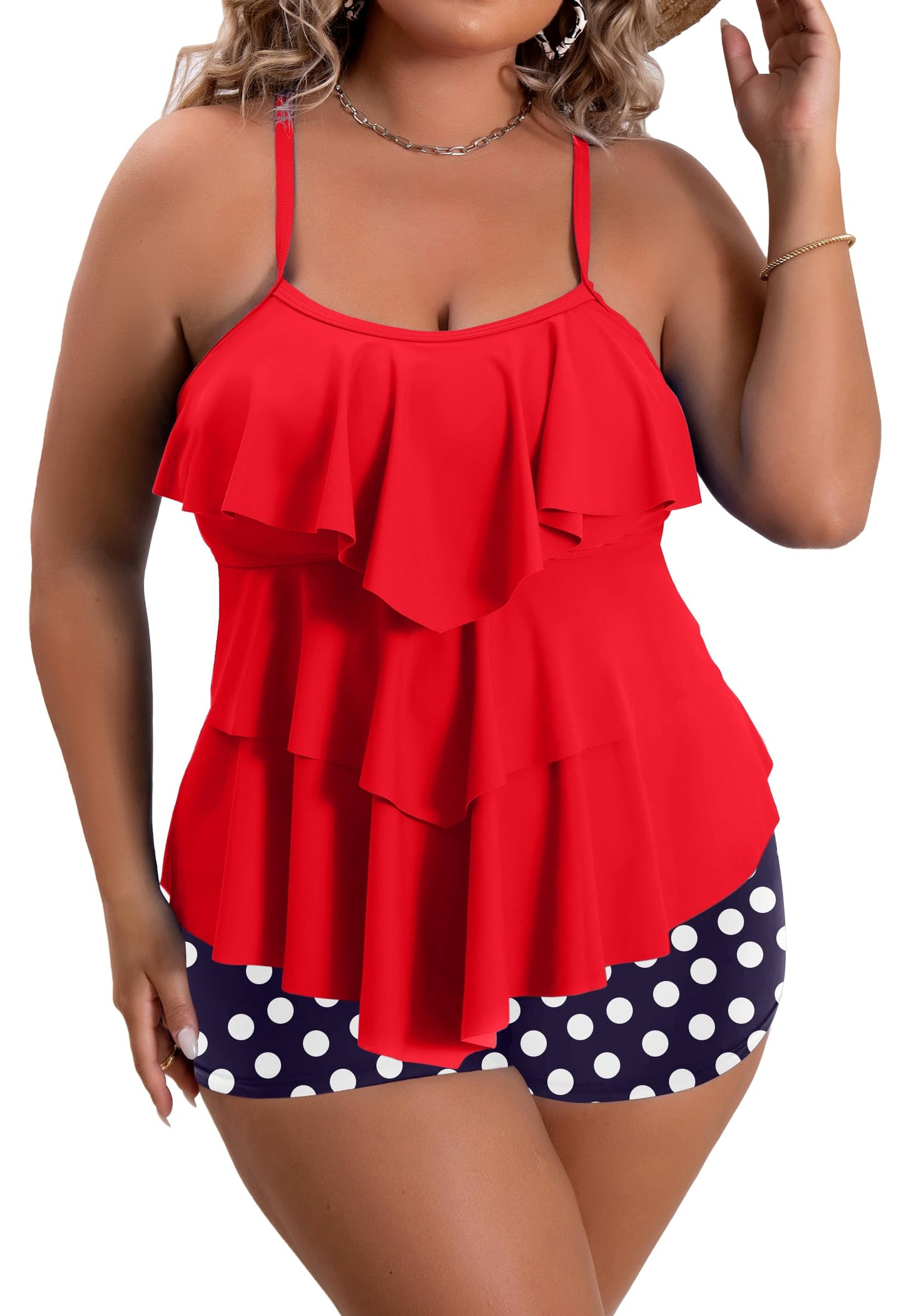Plus Size Ruffled Flounce Tummy Control Tankini Swimsuits