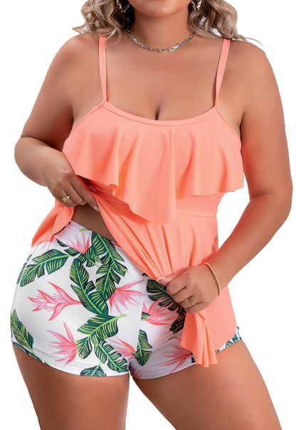 Plus Size Ruffled Flounce Tummy Control Tankini Swimsuits