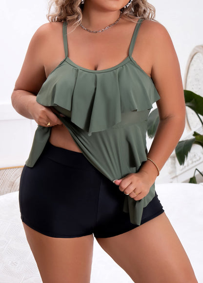 Plus Size Ruffled Flounce Tummy Control Tankini Swimsuits