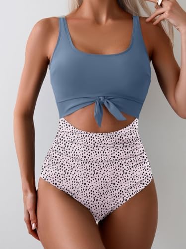 Women's One Piece Tummy Control Cut Out Tie Knot Swimsuit