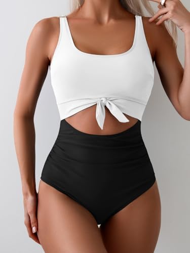Women's One Piece Tummy Control Cut Out Tie Knot Swimsuit