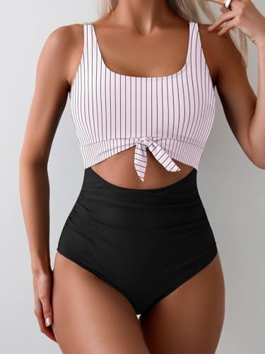 Women's One Piece Tummy Control Cut Out Tie Knot Swimsuit