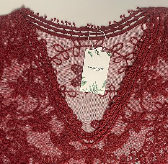 Eomenie Women's Contrast Lace Bathing Suit Cover Up V-Neck Swimsuit Coverups Loose Swimwear Beach Dress Beachwear