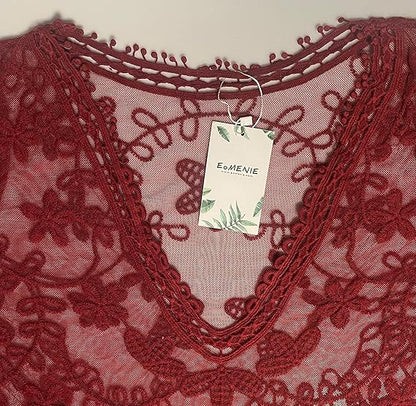 Eomenie Women's Contrast Lace Bathing Suit Cover Up V-Neck Swimsuit Coverups Loose Swimwear Beach Dress Beachwear