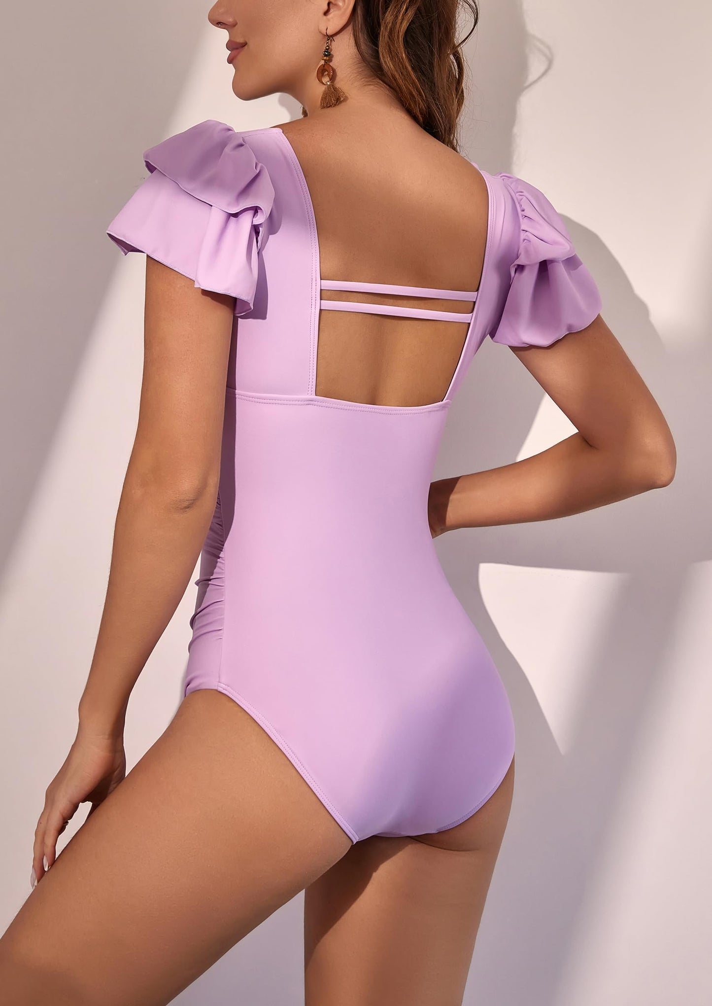 Ruffle Square Neck Tummy Control One Piece Swimsuit