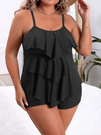 Plus Size Ruffled Flounce Tummy Control Tankini Swimsuits