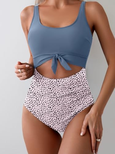 Women's One Piece Tummy Control Cut Out Tie Knot Swimsuit