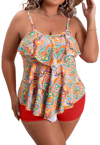 Plus Size Ruffled Flounce Tummy Control Tankini Swimsuits