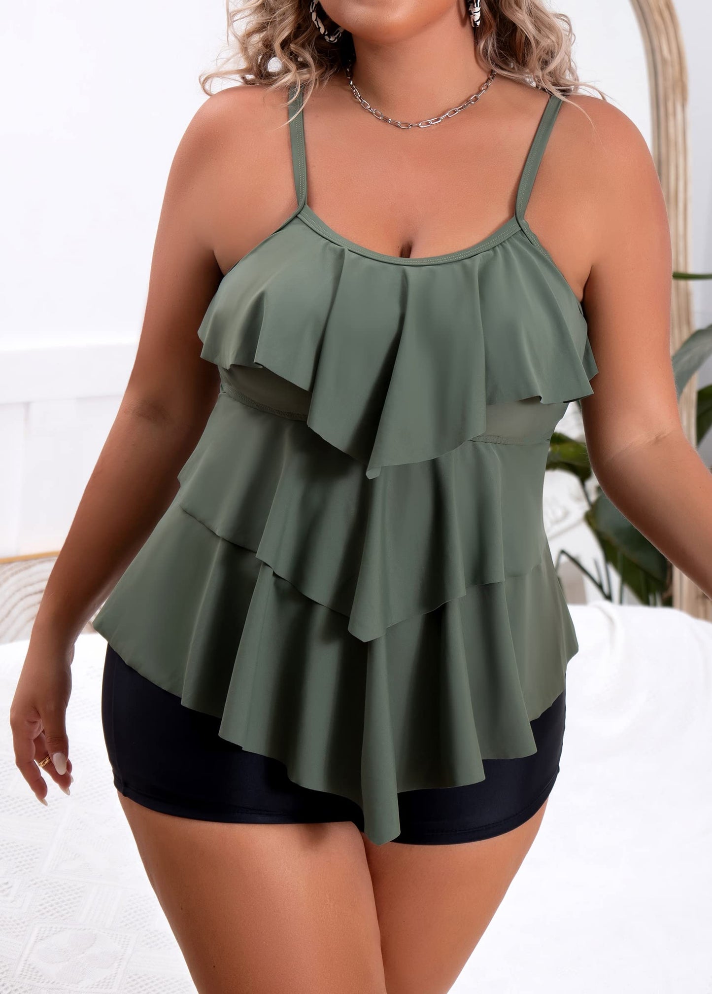 Plus Size Ruffled Flounce Tummy Control Tankini Swimsuits
