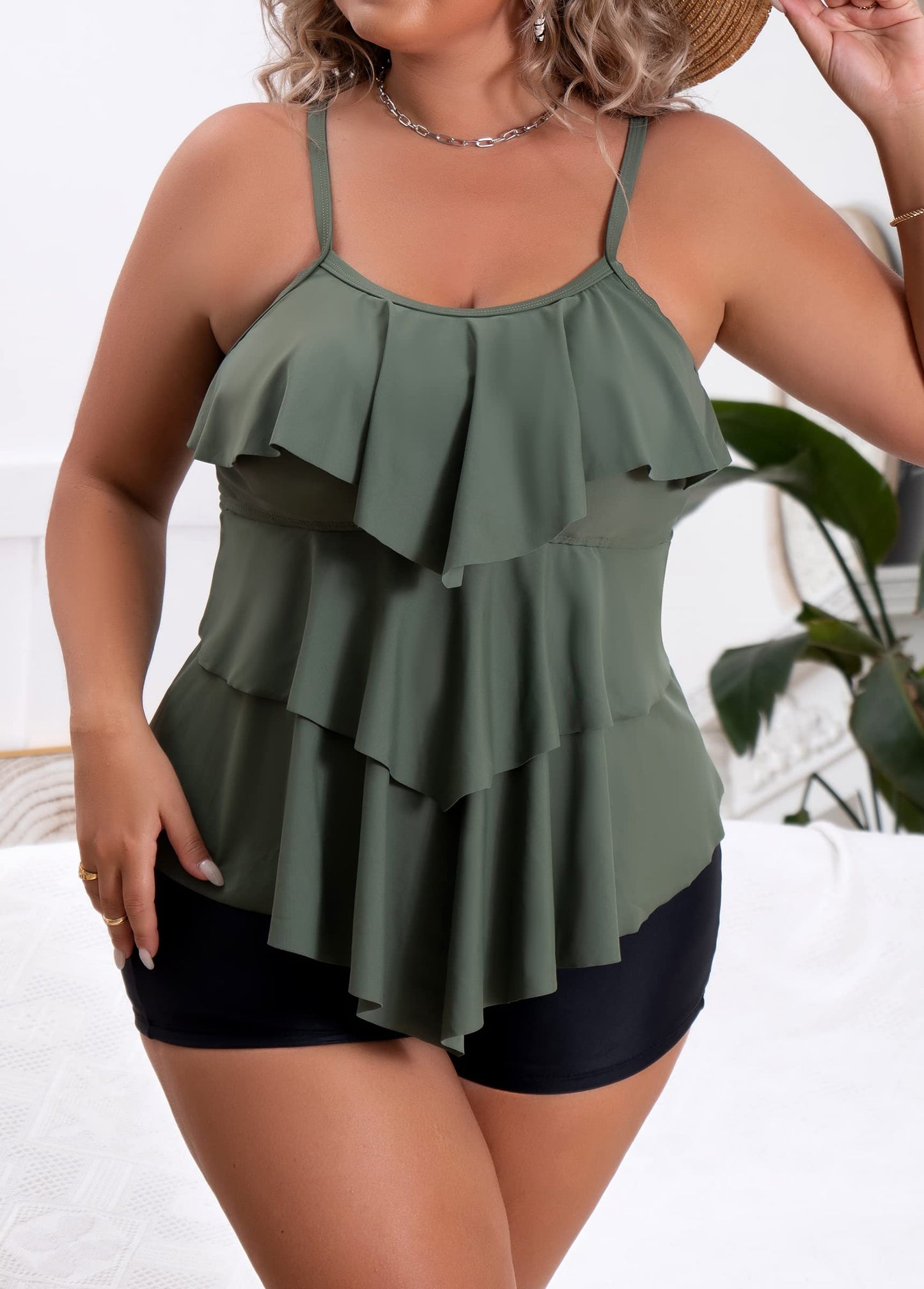 Plus Size Ruffled Flounce Tummy Control Tankini Swimsuits