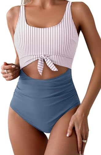 Women's One Piece Tummy Control Cut Out Tie Knot Swimsuit