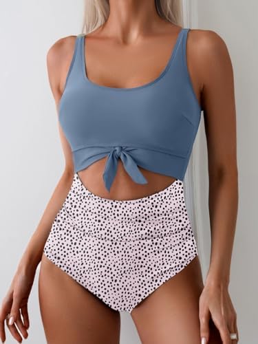 Women's One Piece Tummy Control Cut Out Tie Knot Swimsuit